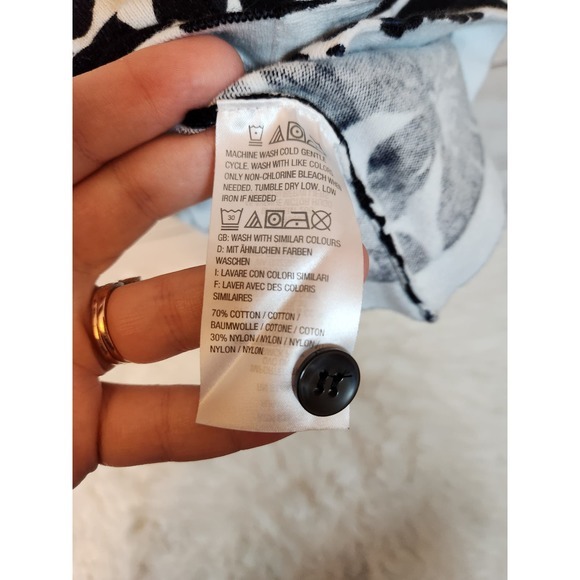 Denim & Co. Womens White Black Floral Short Sleeve Button Front Blouse‎ Large - Picture 4 of 6